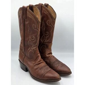Dan Post Cowboy Boots Men's Size 9 EW Brown Leather Western Wide Toe Shoes Vtg